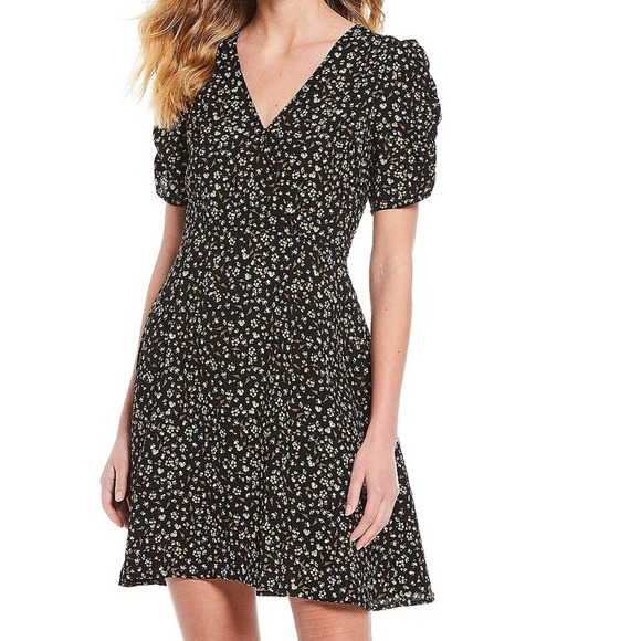 Anthropologie Dresses & Skirts - A Loves A V-Neck Ruched Sleeve A-Line Floral Print